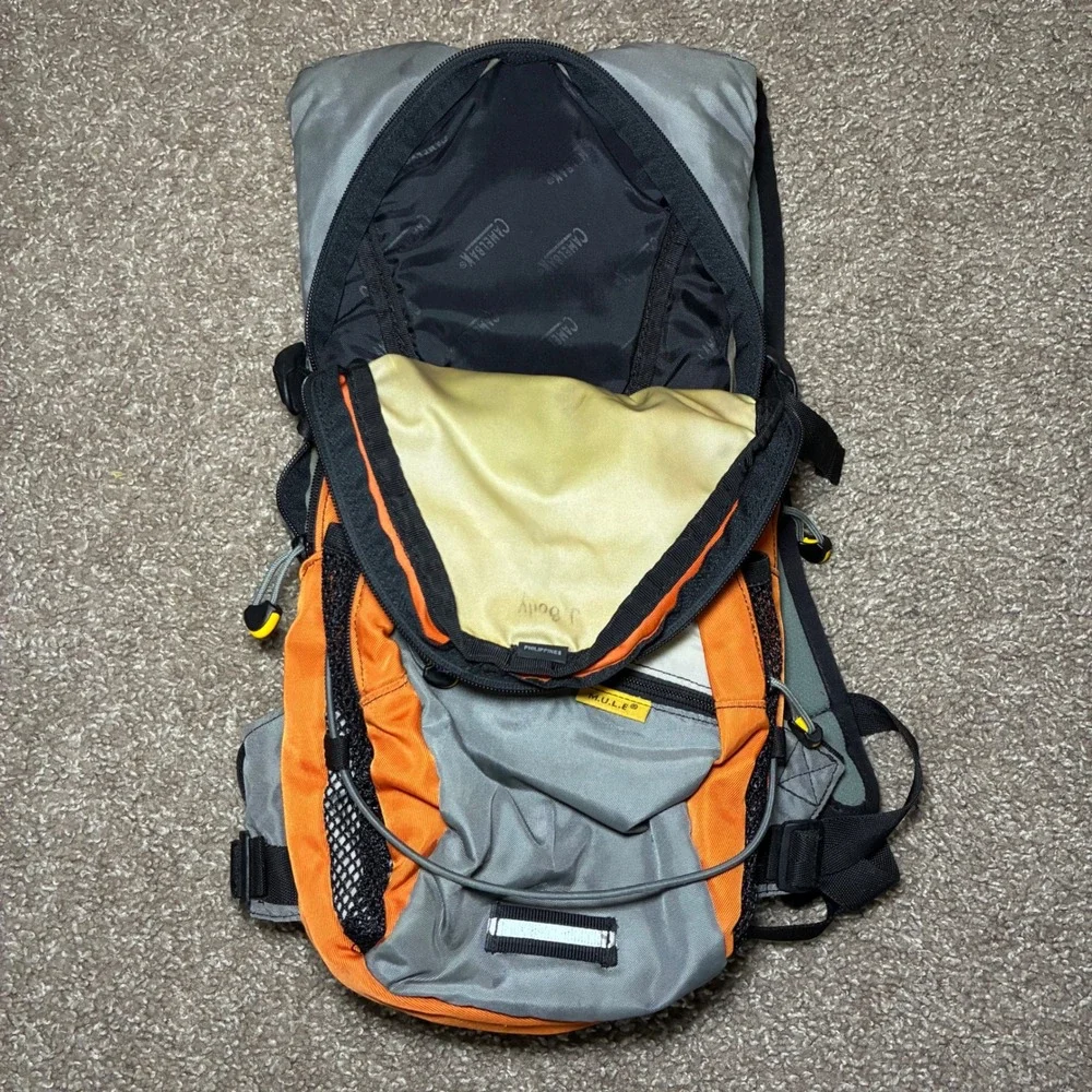 CamelBak MULE Hydration Pack Backpack No Bladder Orange Gray Hiking Camp Vintage